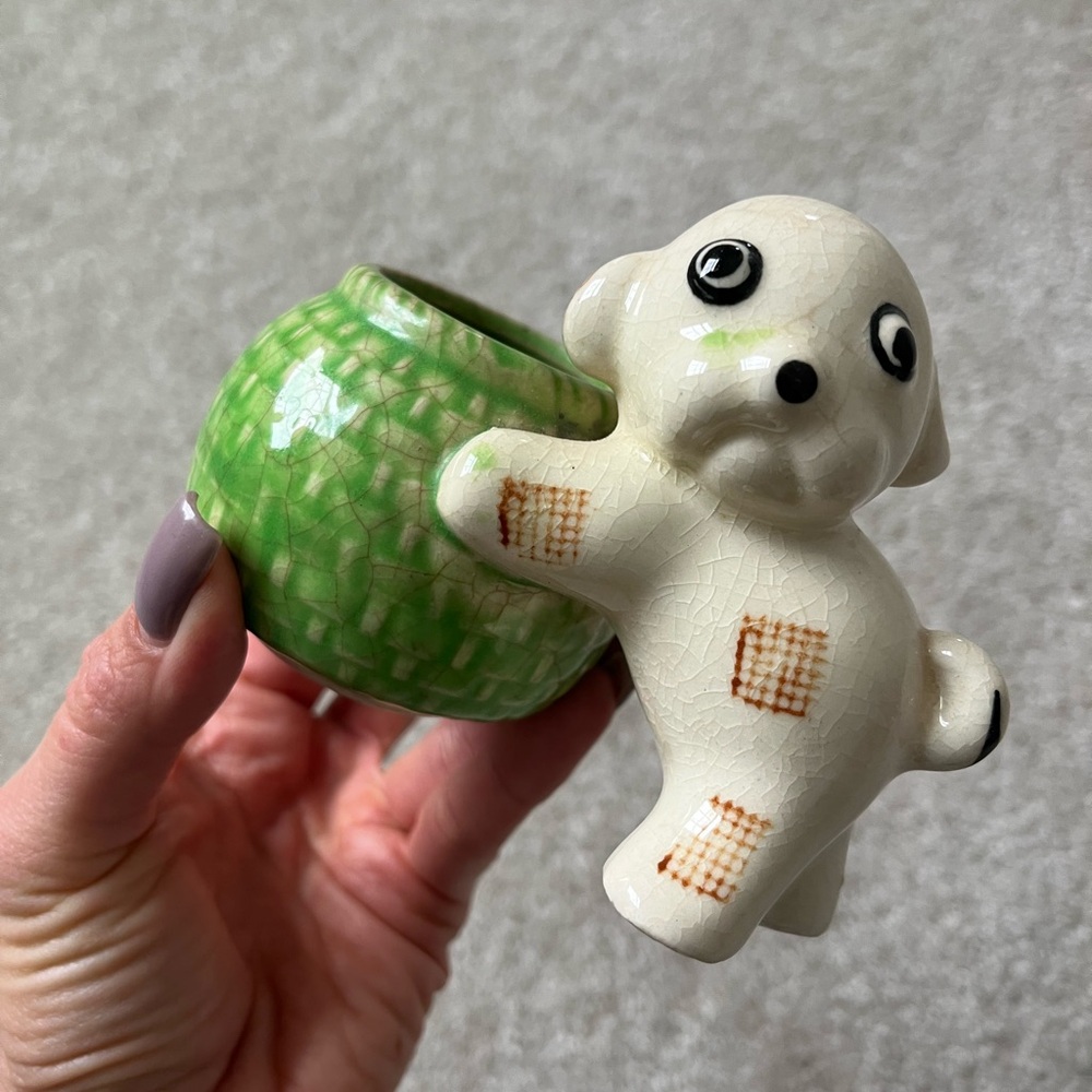 Cute Vintage Ceramic Dog Planter Made in Japan